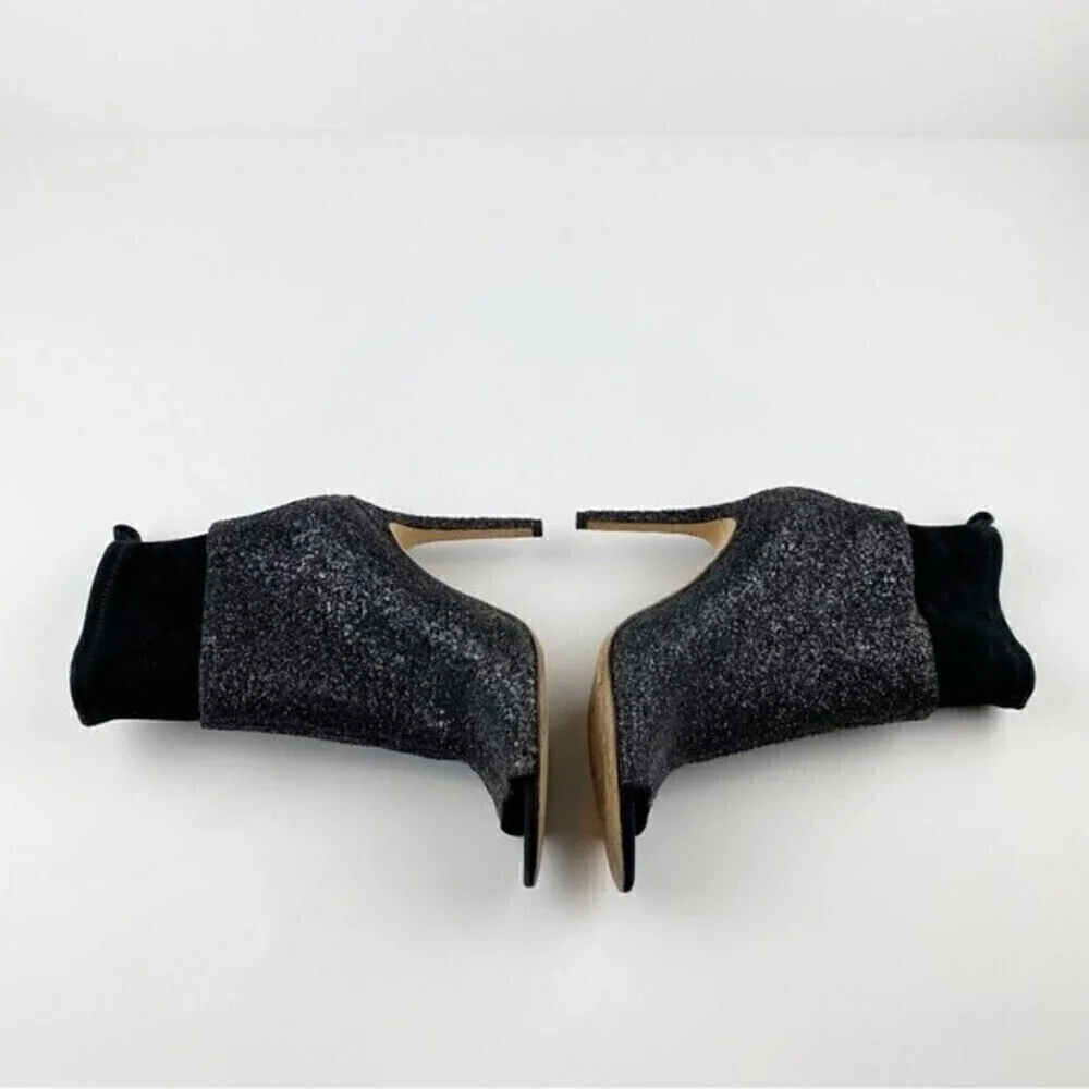 Via Spiga Tarni Black Glitter High Heel Peep Toe Booties Size 7.5 - Picture 8 of 13